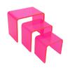 Tiered Acrylic Display Risers 3pc Set (3", 4", 5") Cube Stands for Crafts, Collectibles & Decor (Neon Pink) view 1