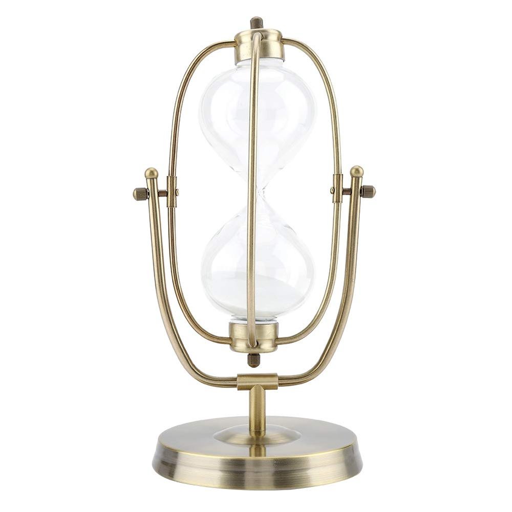 Sand Timer 30/60 Minute | Rotatable Glass Sand Clock with Solid Metal Base | Desktop Timer for Work/Cooking/Games | Home Office Decor Present
