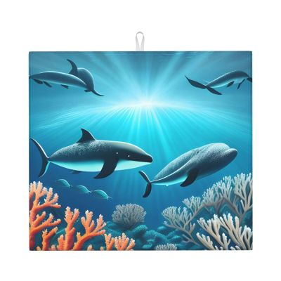 Drying Mat for Kitchen VVXBHGR Whales Under The sea Prints Ultra Absorbent, Reversible, and Stylish Kitchen Countertop Mat