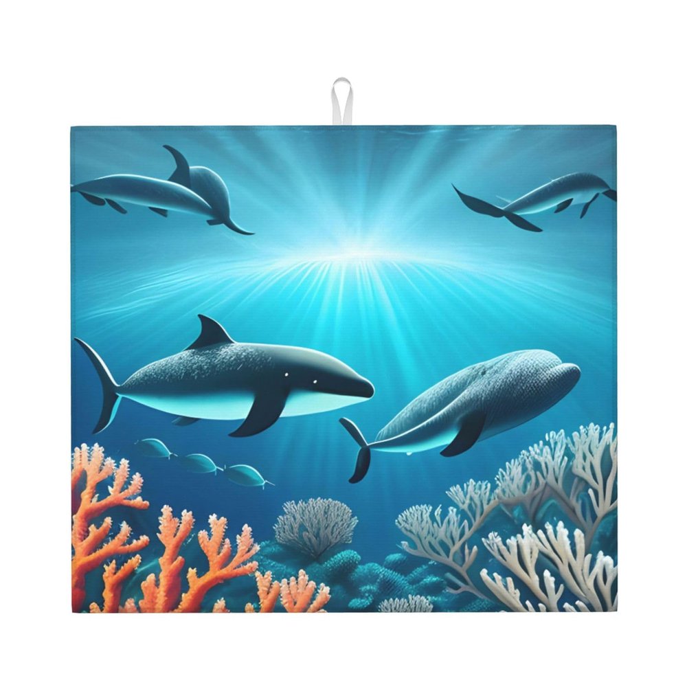 Drying Mat for Kitchen VVXBHGR Whales Under The sea Prints Ultra Absorbent, Reversible, and Stylish Kitchen Countertop Mat