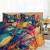 Retro Guitar Drum Set Duvet Cover Full Size - Music Theme Duvet Cover Set with Zipper Closure, Boys Room 3 Pieces Bedding Comforter Cover view 3