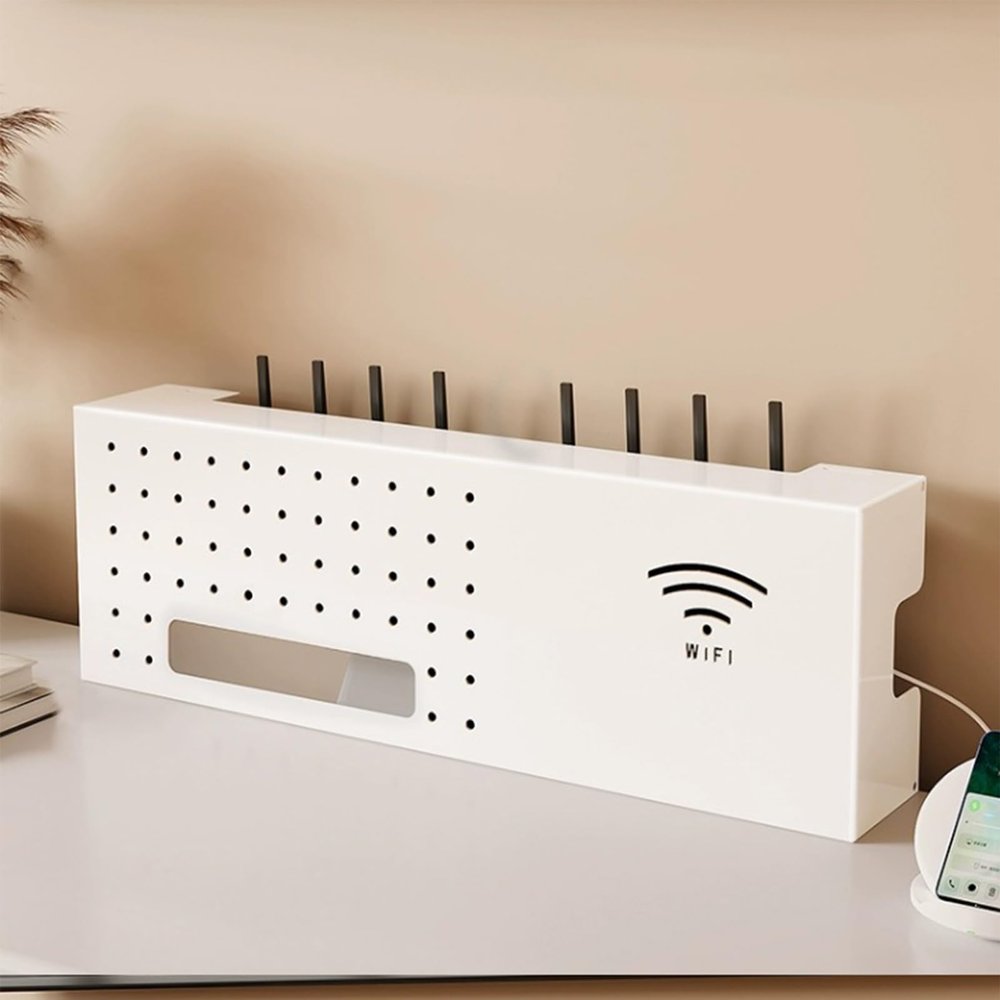 ZIGTUEI Wall Mount WiFi Router Box, Multimedia Concealment Cabinet, WiFi Router Storage Cabinet, Cable Management Organizer, for Living Room, Office, Bedroom(White,60x20cm/23.6x7.9in)