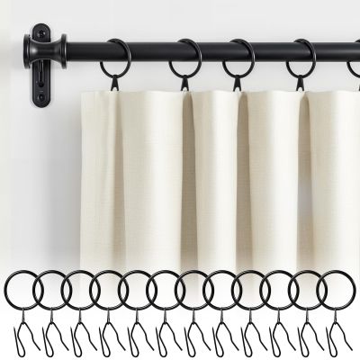 60Pcs Metal Curtain Rings with Eyelets with 60Pcs Curtain Drapery Pin Hooks for Window Door Shower Curtain, Black Curtain Rings with Pinch Pleat Curtain Hooks, 1.18"/30mm Internal Diameter