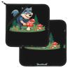 DDCXZPP Big Bad Wolf Picking Mushrooms Pattern Square Insulation Pot Mat (Two-Piece Set) for Kitchen Lid Removal, Microwave Ovens, Ovens, Featuring Side Hanging Rope view 2