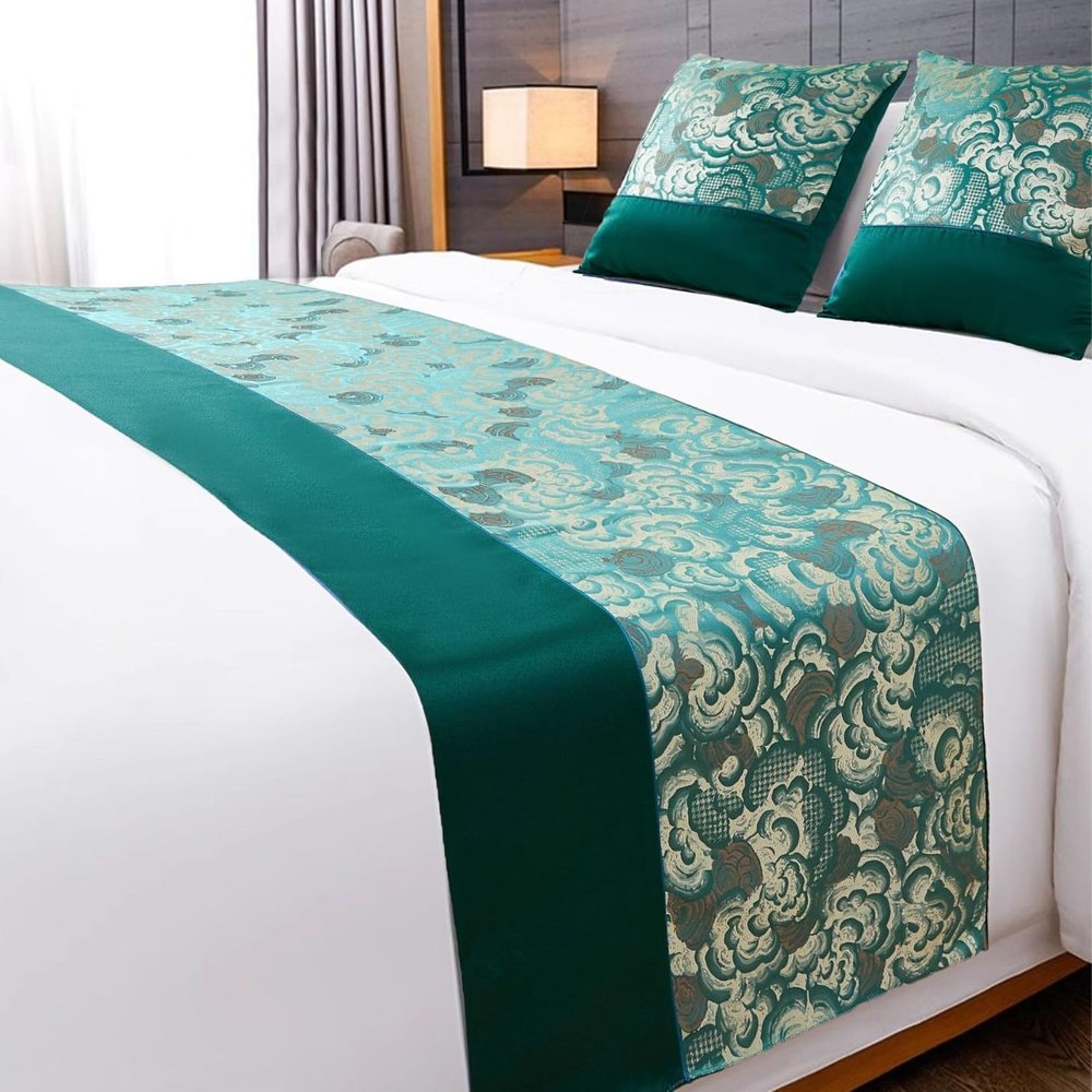 HSTANGKY Hotel Bed Runner Bedding Scarves Modern Floral Bed End Towel Soft Bedspread Scarf Protection Bedroom Decoration for Twin Queen King Size Bed-Green||Only 2 Pillowcase 50X50cm