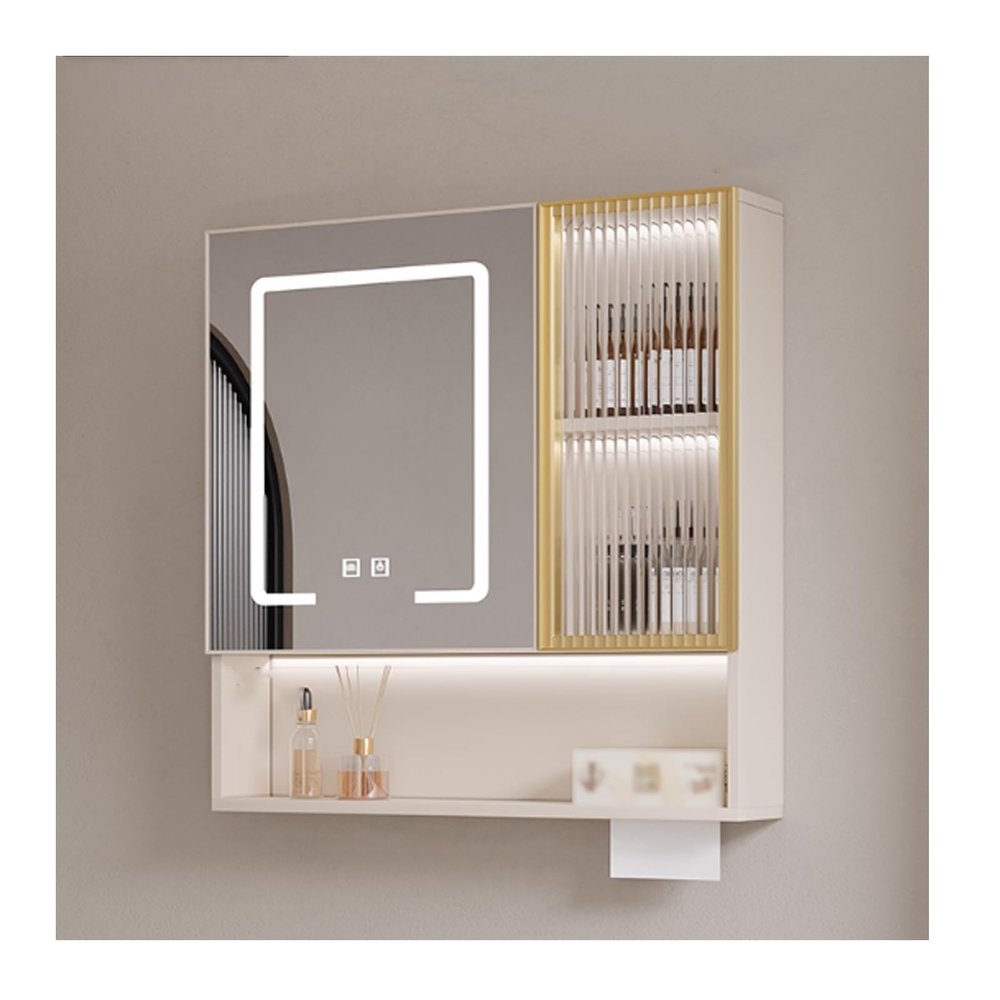 YPIOUREN Medicine Cabinet with Time Display, Bathroom Mirror Cabinet Wall MountedModern Bathroom Wall Cabinet with Defog, Large Makeup Mirror Cabinetfor Bathroom Laundry(Brown,60cm/23.6in)