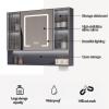 YPIOUREN Medicine Cabinet with Time Display, Bathroom Mirror Cabinet Wall MountedModern Bathroom Wall Cabinet with Defog, Large Makeup Mirror Cabinetfor Bathroom Laundry(Brown,60cm/23.6in) view 4