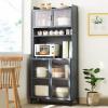 FKTHYO 5-Tier Bamboo Kitchen Storage Cabinet, Bakers Rack with Microwave Cart & Shelves, Space-Saving Kitchen Organizer,77cm/31in view 1