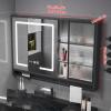 YPIOUREN Bathroom Medicine Cabinet with Mirror,Bathroom Medicine CabinetBathroom Mirror with StorageSolid Wood Multi-Layer Board,Large Makeup Mirror Cabinet,Time Display(Gray,90cm/35.4in) view 2