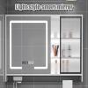 YPIOUREN Bathroom Medicine Cabinet with Mirror,Bathroom Medicine CabinetBathroom Mirror with StorageSolid Wood Multi-Layer Board,Large Makeup Mirror Cabinet,Time Display(Gray,90cm/35.4in) view 3