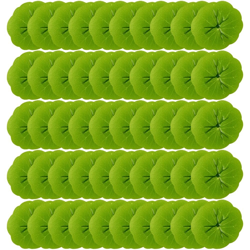SUPERFINDINGS 50Pcs Artificial Lotus Leaf Floating Lily Pad Lotus Leaf Artificial Pond Plants Ornaments for Pool Aquarium Water Decoration Home Decoration 55x59x0.5~9mm