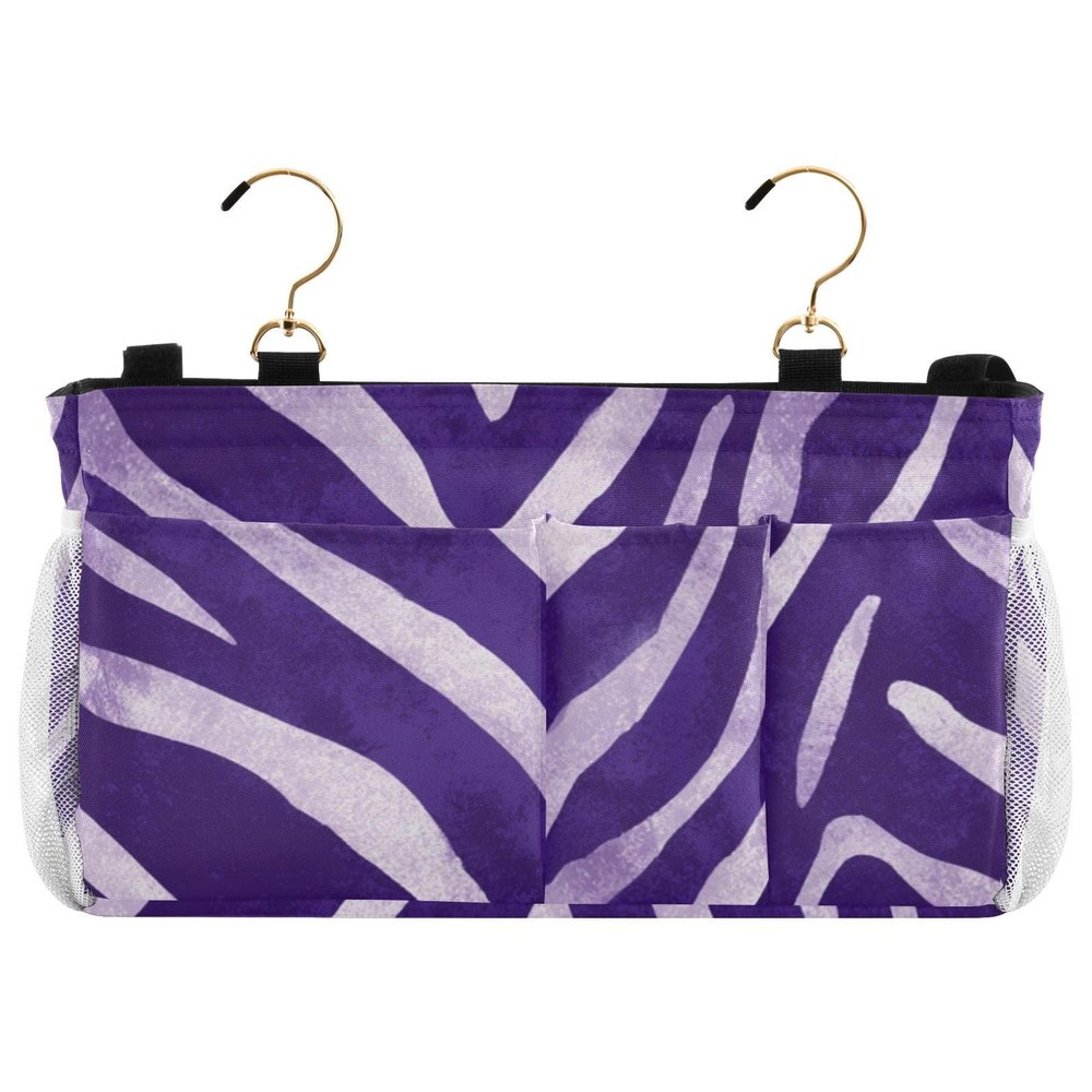 CuwrYet Bedside Caddy Metal Frame Hanging Organizer Bunk Bed Dorm Accessories Hook And Loop Storage Bag Large Pockets Purple Zebra Print