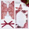 50pcs Burgundy Glitter Wedding Invitation Butterfly Rose Laser Cut Invitation Sleeve with Personalized Invitations Card, White Envelopes, for Wedding Bridal Shower Engagement (Default Blank Card) view 4