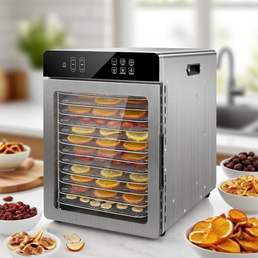 XEEAOFE Food Dehydrator for Jerky, 12-Trays Stainless Steel, 800W Electric Dehydrator Machine with Touchscreen, Adjustable Timer, Temperature Control 110V
