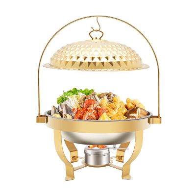 Lemoeyes Round Chafing Dishes for Buffet, 8.5QT Stainless Steel Chafer Buffet Servers and Warmers Set Food Warming Tray for Wedding, Catering, Parties, Banquet, Events (Gold, 8.5QT)