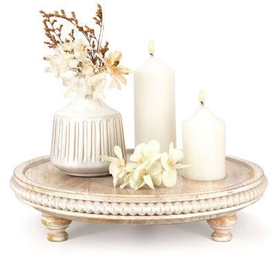 EOSAHR Beaded Round Display Riser for Bathroom Sink Decor, Light Natural
