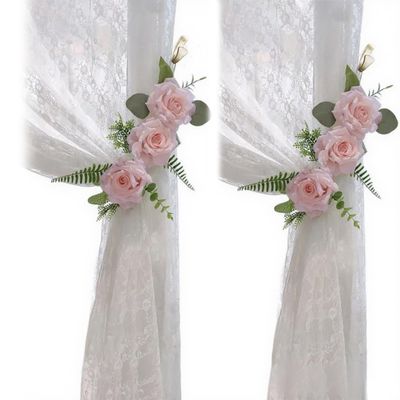 2Pcs Artificial Flower Curtain Tiebacks,Elegant Curtain Holdbacks,Magnetic Adjustable Rose Floral Tie Backs for Home Office Wedding Bedroom Decor (Ropes Pink)