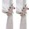 2Pcs Artificial Flower Curtain Tiebacks,Elegant Curtain Holdbacks,Magnetic Adjustable Rose Floral Tie Backs for Home Office Wedding Bedroom Decor (Ropes Pink) view 1