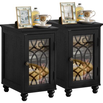 Joaxswe Narrow Side Table Set 2 with Glass Door Storage