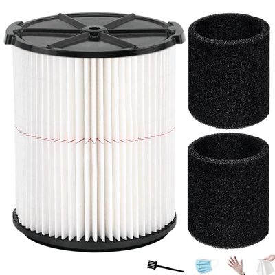 CMXZVBE38754 9-38754 Red Stripe Filter Compatible with Craftsman shop vac filter -CMXEVBE17925/17584/17590/18590/18690/17155, 1-Pack for craftsman 16 gallon shop vac filter&2 Foam Sleeves