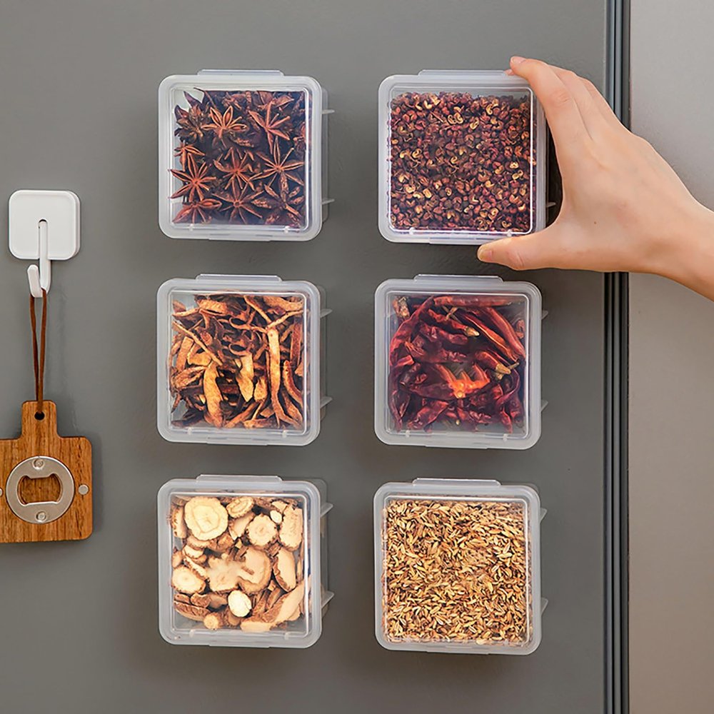 Magnetic Spice Jars with Clear Lid & Large Opening, Sealed & Dustproof Containers for Metal Surfaces Such as Grills, Refrigerator, Strong Magnet for Home Cooks & Organizers