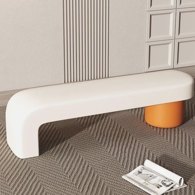 LITFAD Modern Entryway Bench Simplistic Padded Solid Wood Frame Seating Bench Decorative Shoe Changing Benchs for Home Restaurant Clothing Store, Beige/Orange, 71" L x 16" W x 17" H