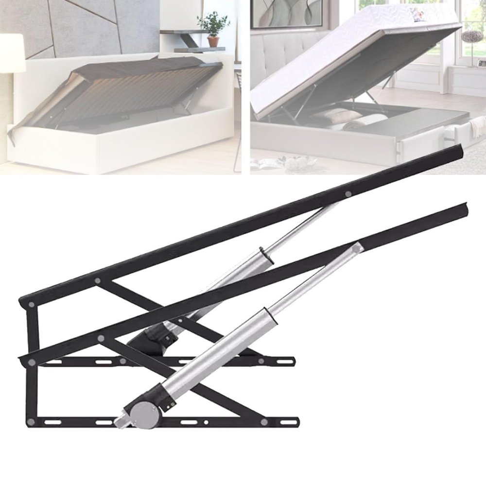 2 PCS Electric Steel Bed Lift Mechanism with Remote Control, 600KG Load Capacity Lid Support Hinge for Storage Box Bed and Sprung Divan Bases Black-1.1m