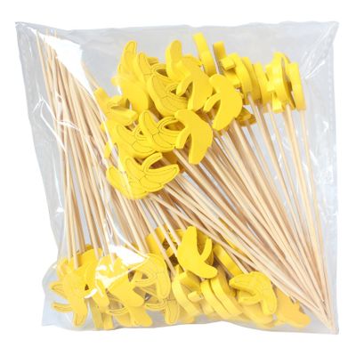 100 Pieces 4.7 Inches Banana Bead Top Bamboo Cocktail Picks Bamboo Toothpicks Skewers Sticks for Appetizers Fruit Drinks Food Supplies, Yellow