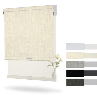 Boolegon Cordless Dual Roller Shades, Linen Beige and Beige, 67" W x 64" H