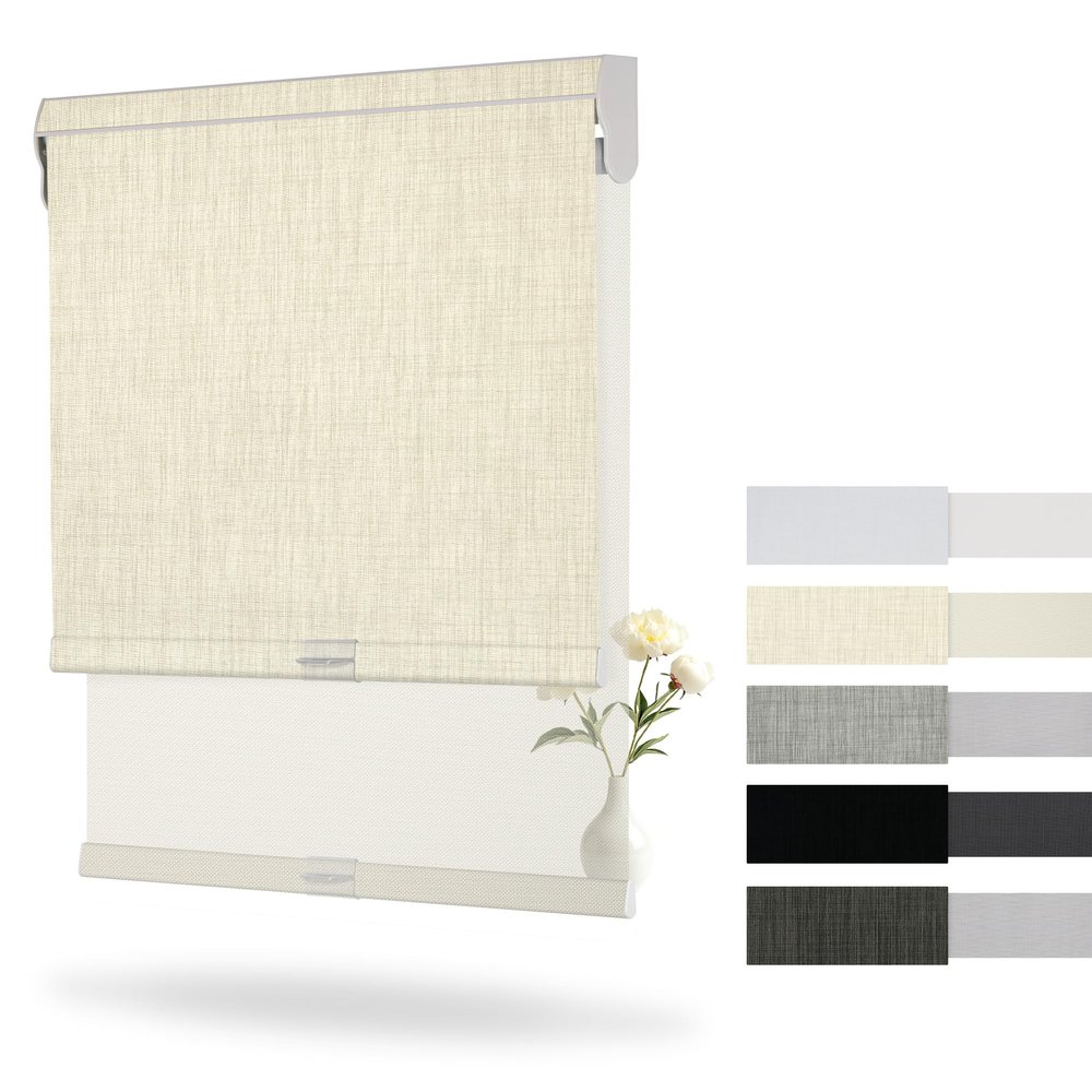 Boolegon Cordless Dual Roller Shades, Linen Beige and Beige, 67" W x 64" H