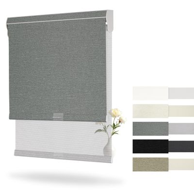 Boolegon Cordless Dual Roller Shades, Jacquard Grey and Grey, 77" W x 64" H