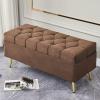 Elegant Velvet Upholstered Storage Bench with Gold Legs, Button Tufted Accent Ottoman for Living Room, Bedroom, Entryway, 60x40x45cm, Grey(Blue,180 * 24 * 18cm) view 1