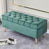 Elegant Velvet Upholstered Storage Bench with Gold Legs, Button Tufted Accent Ottoman for Living Room, Bedroom, Entryway, 60x40x45cm, Grey(Blue,180 * 24 * 18cm) view 2