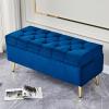 Elegant Velvet Upholstered Storage Bench with Gold Legs, Button Tufted Accent Ottoman for Living Room, Bedroom, Entryway, 60x40x45cm, Grey(Blue,180 * 24 * 18cm) view 3