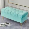 Elegant Velvet Upholstered Storage Bench with Gold Legs, Button Tufted Accent Ottoman for Living Room, Bedroom, Entryway, 60x40x45cm, Grey(Blue,180 * 24 * 18cm) view 4