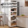 DQSPDBD Light Walnut, Slim Storage Cart, Kitchen Rolling Cart, Narrow Storage Cabinet with Handle & Wheels, Wood Spice Rack Next to Fridge, Pantry Shelf for Kitchen, Small Spaces view 3