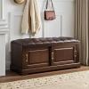 Topjia Solid Wood Shoe Bench with Hidden Storage,Leather Upholstered Entryway Shoe Cabinet,Retro Shoe Rack Bench for Hallway, Front Door(15" D x 43.4" W x 17.7" H, Dark Brown) view 1