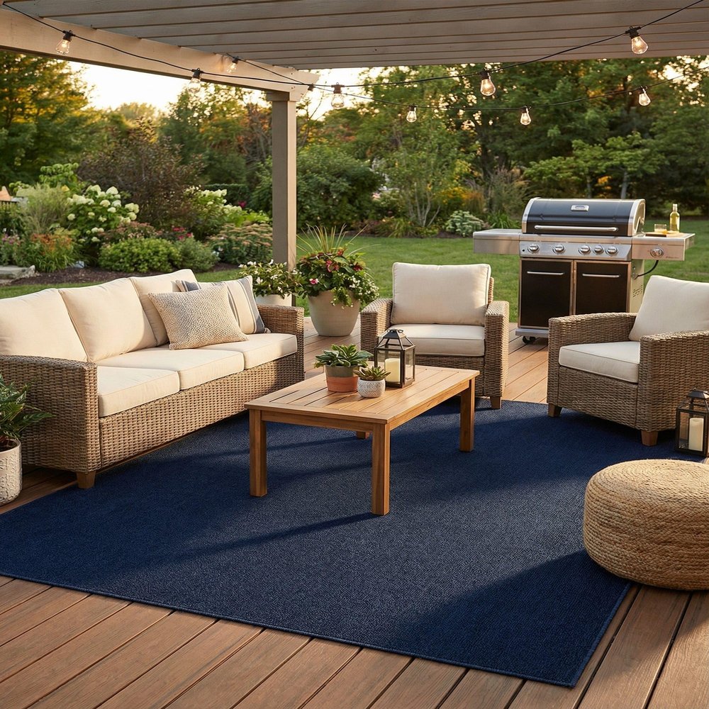 Rugs.com - Outdoor Solid Rug 7' 10 x 10' Navy Blue Indoor/Outdoor Rug Perfect for Patios, Decks, and High-Traffic Living Areas