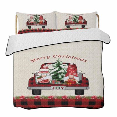 BketraquerC Twin XL Quilt Set, Vintage Christmas Tree Dwarf Lightweight Soft Microfiber Summer Bedspread Coverlet with 2 Pillow Shams, Red Black Check 3 Piece Bedding Set for All Seasons