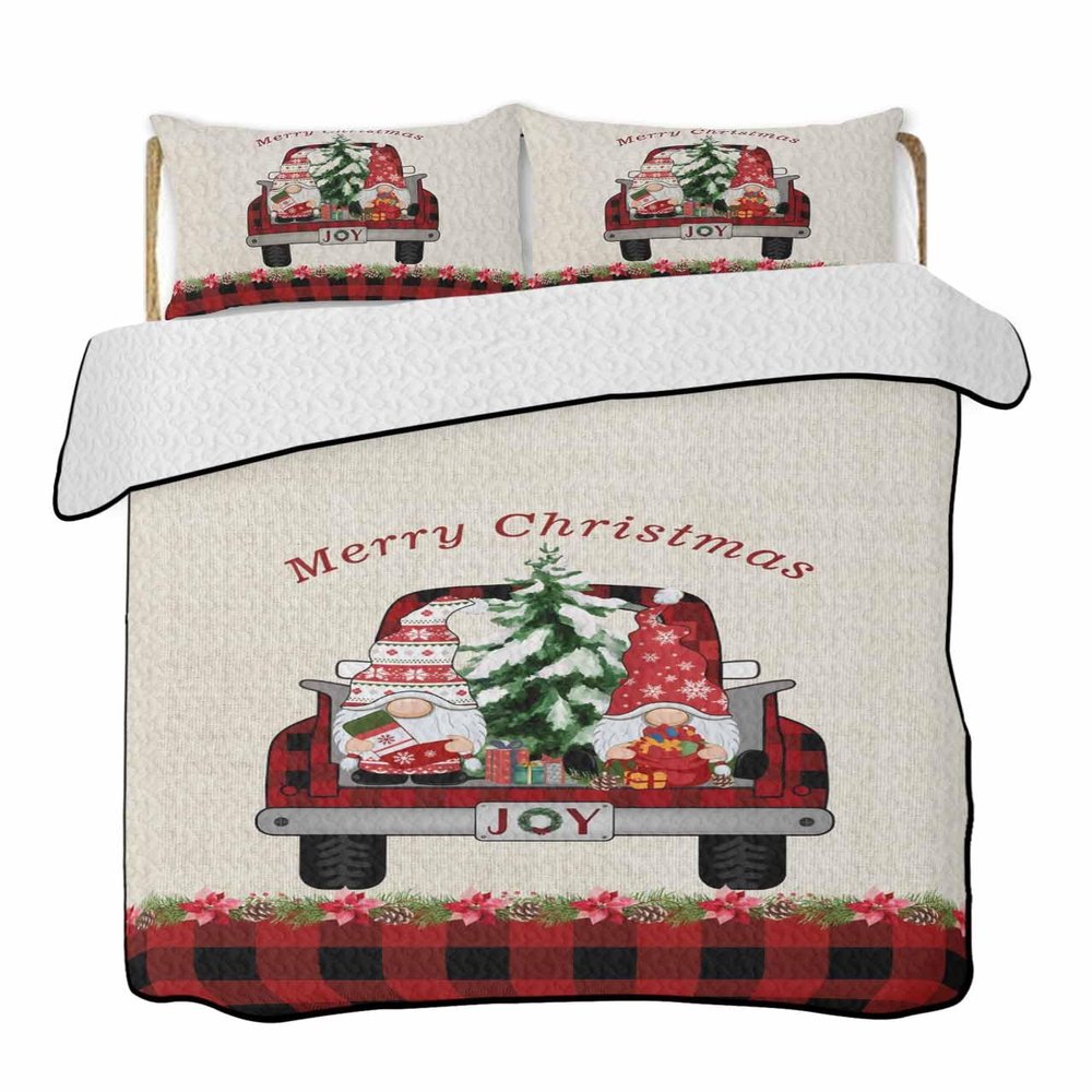 BketraquerC Twin XL Quilt Set, Vintage Christmas Tree Dwarf Lightweight Soft Microfiber Summer Bedspread Coverlet with 2 Pillow Shams, Red Black Check 3 Piece Bedding Set for All Seasons