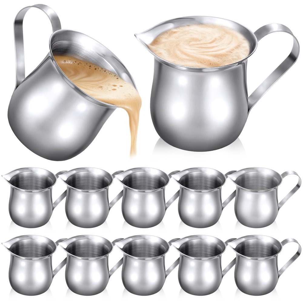 12 Pcs Stainless Steel Bell Creamers, 3 oz Small Creamer Pitcher, Mini Creamer Dispenser with Pouring Spout, Espresso Frothing Pitcher Cup for Restaurant Cafes Home