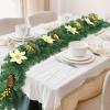 2025 Christmas Garland with Flower, 9FT Plastic Christmas Decor Artificial Wreath, PVC Fake Green Wreath with Flower for Christmas Holiday Table Home Decoration (Yellow) view 2