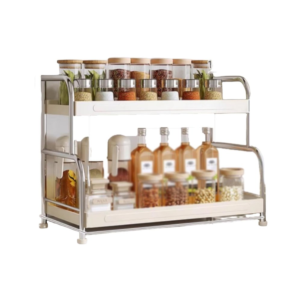 Double layer Spice Rack,Carbon Steel Kitchen Countertop Storage Rack with Foot Pad,Suitable For Storage Countertop Storage Room(30cm)