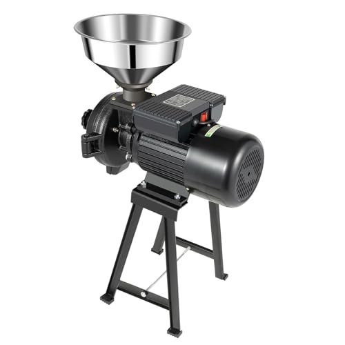 1500W Commercial Electric Grain Grinder Mill, 110V Wet & Dry Cereal Crusher with Funnel, 154LBS/H for Corn, Rice, Coffee, Wheat & Flour - Durable Black & Silver Design