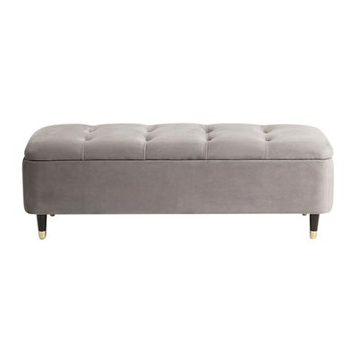 YCKEGEW Modern Ottoman with Storage Velvet Upholstery Bench End of Bed,Large Storage Seat Footstool for Counch,Rectangular Entry Bench for Change Shoe(Light Grey,100cm)