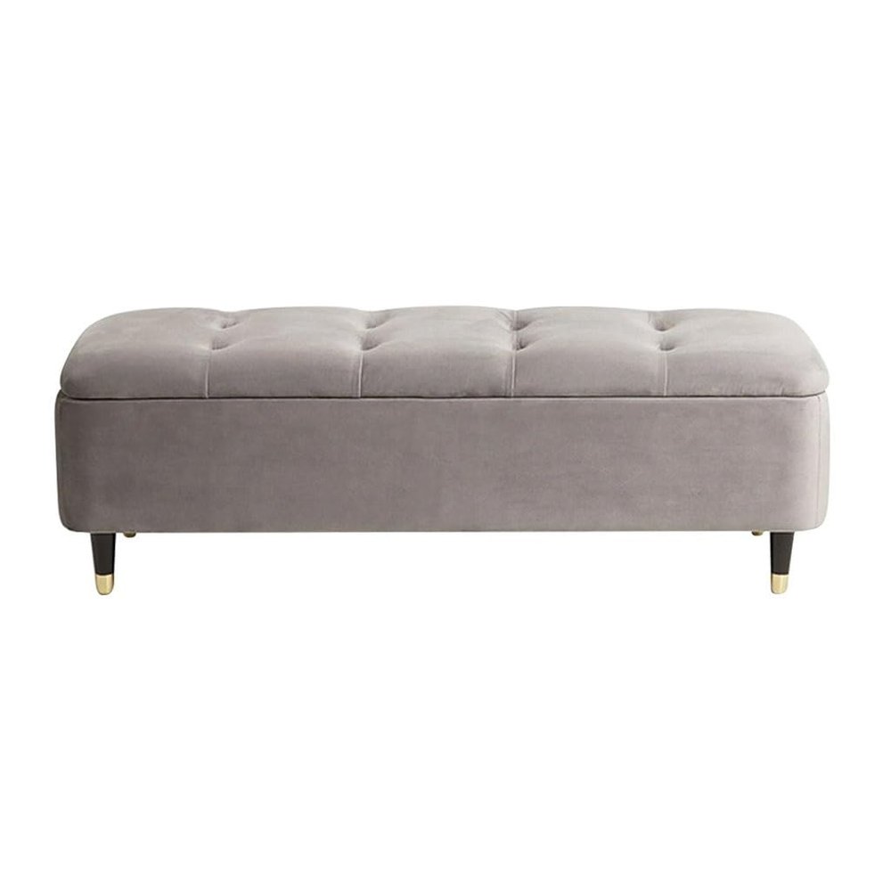 YCKEGEW Modern Ottoman with Storage Velvet Upholstery Bench End of Bed,Large Storage Seat Footstool for Counch,Rectangular Entry Bench for Change Shoe(Light Grey,100cm)