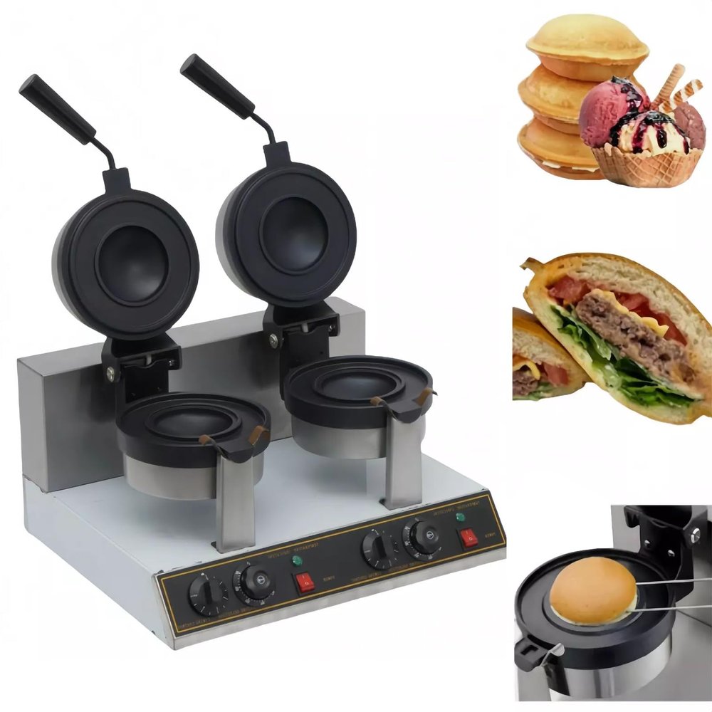 GNNymphyte Commercial UFO Burger Maker Machine, 180 Rotating Ice Cream Sandwich Maker with Non-stick Tray for Household or Commercial (Dual Head)