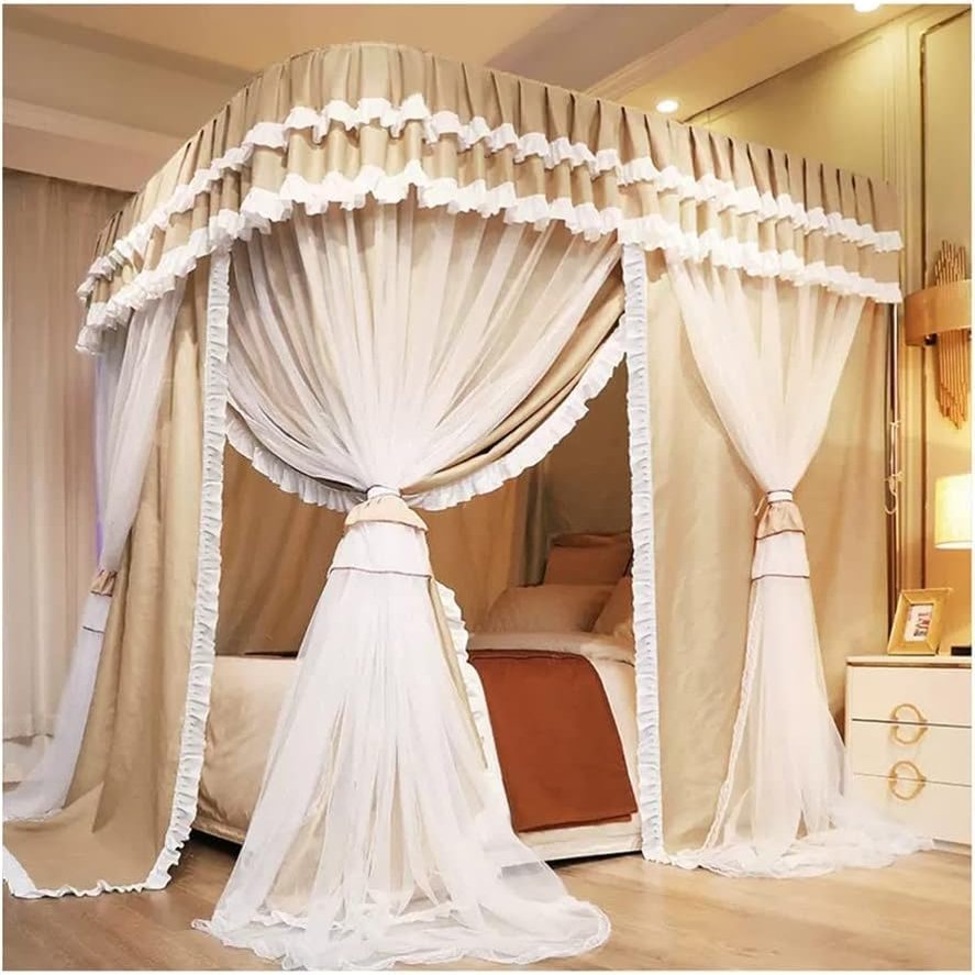 Double Bed Canopy Mosquito Net, Decorative Bed Curtain for Girls' Princess Room Bedroom with Metal Support