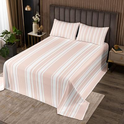 Stripe Quilts Set for Kids Boys,Light Pink Modern Stripe 2Pcs Bedspread Bedding Sets,Kids Adults Rustic Farmhouse Bed Cover Set,Watercolor Striped Bedspread Coverlet with 1 Pillowcase (Twin Size)
