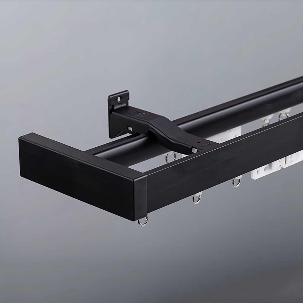Wall-mounted Double Curtain Track, Heavy-duty Metal Track Set With Adjustable Mounting Brackets, Suitable For Partitions, Hotels, Bedrooms, And Living Rooms(Black,1.1m(3.6ft))
